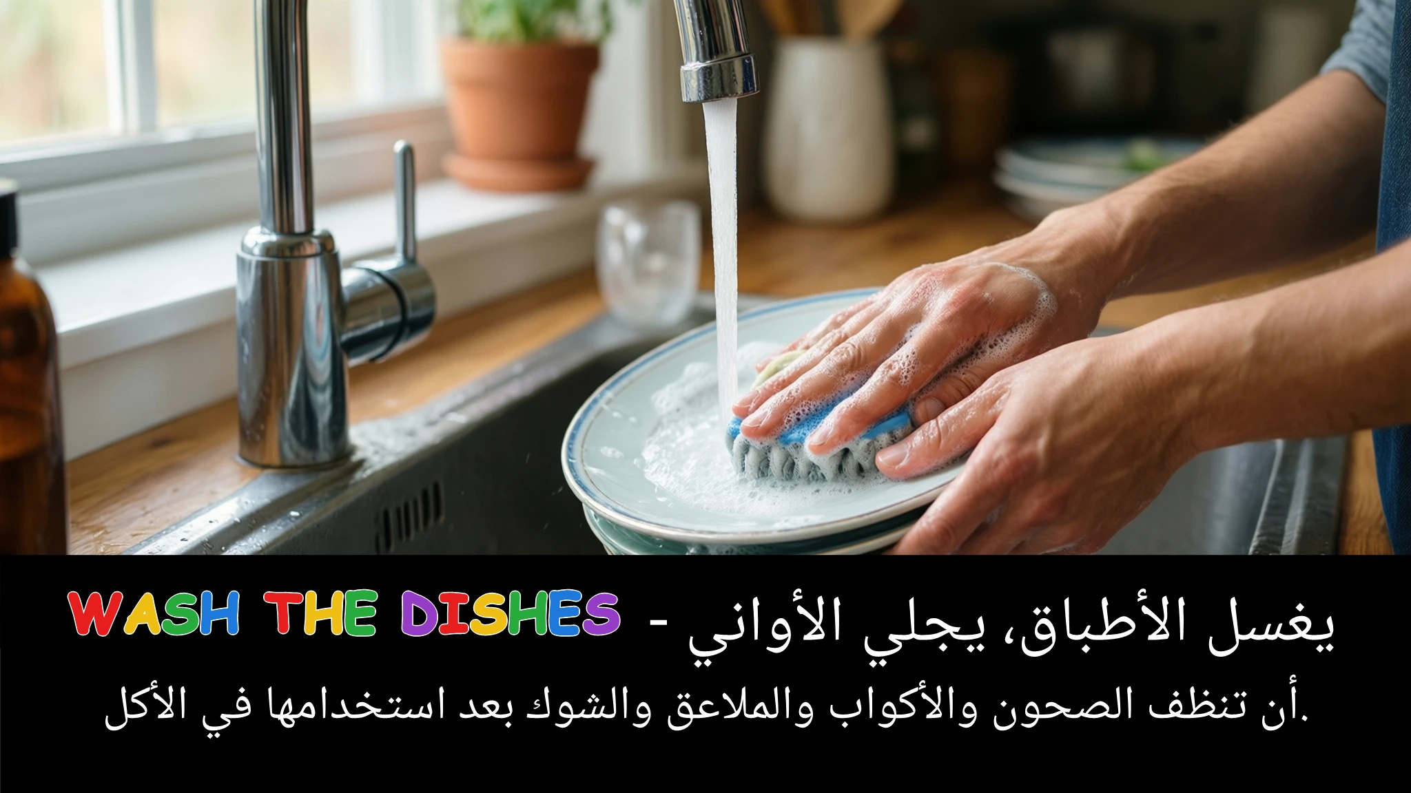 Arabic Illustration for wash the dishes